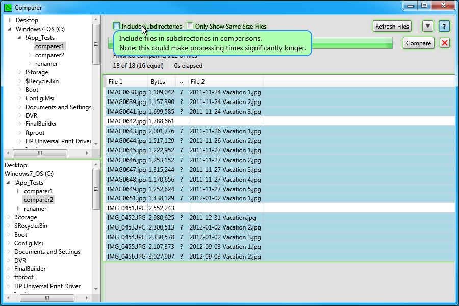 The Comparer with the contextual help turned on.