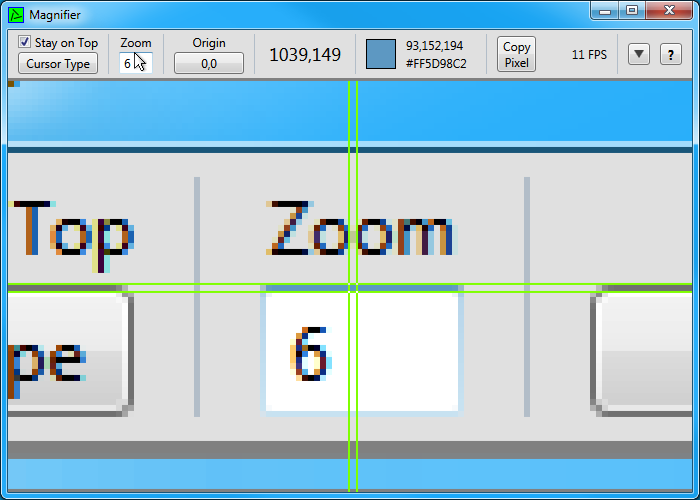 The Magnifier with the crosshairs cursor to quickly check alignment.