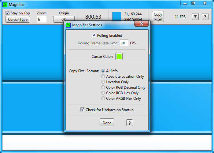 The Magnifier settings.